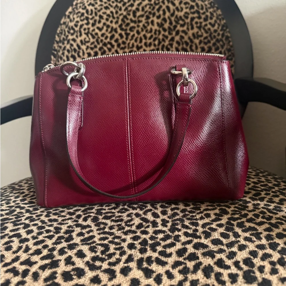 Coach Wine Red Leather Satchel with Silver Hardware - Picture 2 of 8